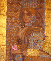 Titov Eugène, Princesse égyptienne, Huile sur toile + technique à la feuille d'or.